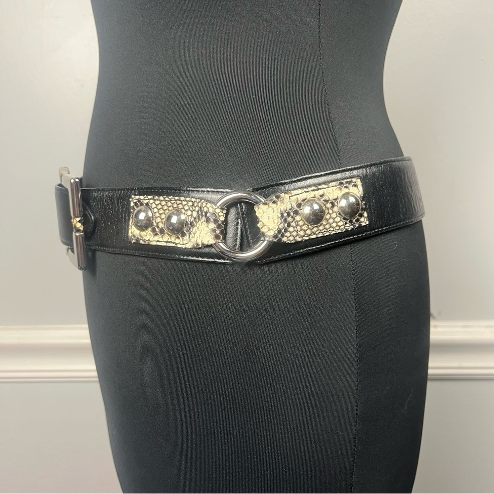 Carlisle black and snake print metal genuine leather belt size small - Picture 4 of 9